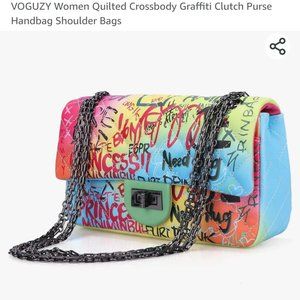 Graffiti Purse Brand Voguzy beautiful crafter. Chain link purse. Colorful bag.